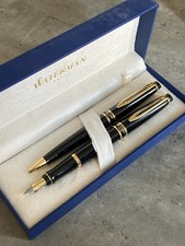 Waterman Expert II Black Fountain Pen & Ballpoint Pen Set Medium Nib With Box