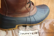Hunter Brown Leather Navy Rubber Duck Boots Shoes Mens UK 9 US 10 EU 44