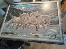 textile, Knitted , running horses, frame size 77cm - 57cm, it is knitted