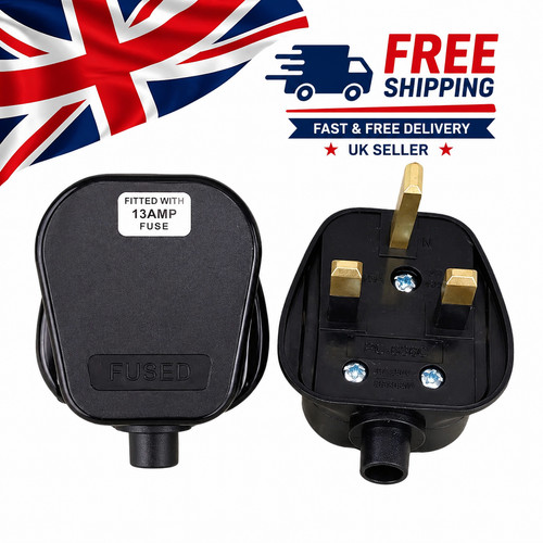 Black mains plug - plug, uk