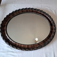 Large Antique Edwardian Oval Wall Mirror – Bevelled Glass Mahogany Frame