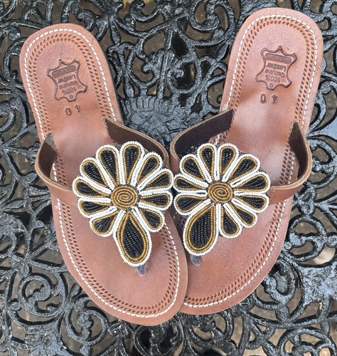 Women brown leather beaded - leather,