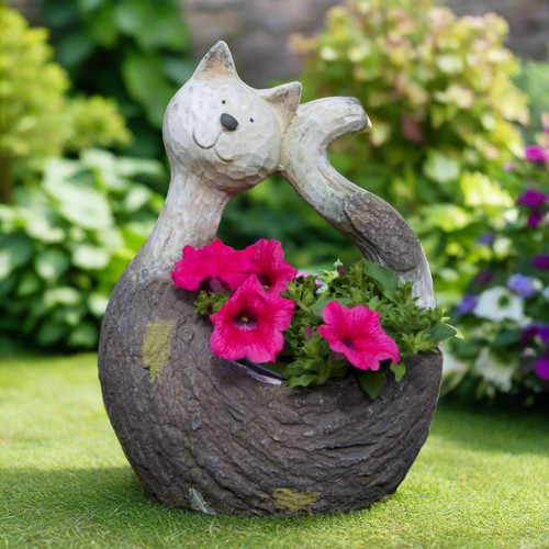 Rustic cat planter ornament - planter,
