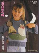 Patons 8403 Childs Owl & Pussycat Sweater Original Knitting Pattern 