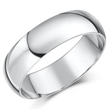 9ct White Gold Ring Heavy Weight D Shaped High Polished Wedding Ring Band