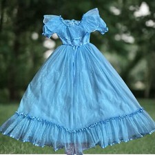 Vintage Berketex Blue Puff Bridgerton Cinderella Regency Style Ball Gown Sz 6-8