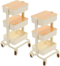 2Pcs Tiny Rolling Storage Trolley with Wheels Cute Multi Display Shelf for Doll 