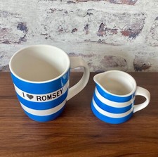 T G Green Cornishware Blue Strip Mug And Jug .I 🖤 Romsey