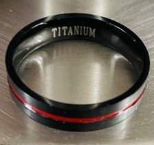 Men’s Black Steel Ring With Red Stripe Size Z 1/2
