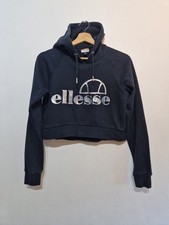 Girls Ellesse Black Cropped Hoodie, Longsleeved Size UK 8
