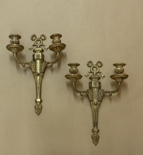 Pair Of Antique Regency Style Brass 2 Branch Wall Sconce Candelabra C1910