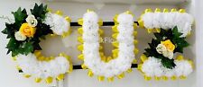 CUZ Artificial Silk Funeral Tribute Any 3 Letter Name Flower Wreath SON DAD BRO
