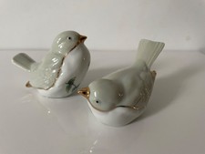 Pair Of Vintage Cute Bird Figurines JT White and Duck Egg Grey- Green Porcelain