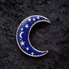 Moon & Stars Navy Brooch Gold