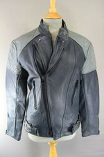 VINTAGE 1970's BRITISH MADE BLUE/GREY G'MAC COWHIDE LEATHER BIKER JACKET 38 INCH