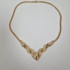 Trifari Necklace Crystal Encrusted Gold Plated Vintage Sparkly Twisted Knot 45cm