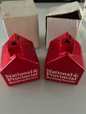 2x National Provincial Building Society red ceramic house money boxes bank