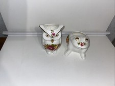 Vintage  Cottage Rose Bone China Frog And Owl Trinket  Bowls Preowned