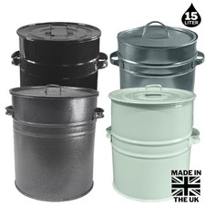 Metal Ash Bin Bucket Fireside Storage Coal Bin Skuttle With Lid 15L 29cm