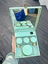 VINTAGE 50'S SIRRAM ENAMEL VANITY BEAUTY BOX DRESSING TABLE POTS SET TRAVEL CASE