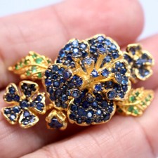 Heated Gemstone Blue Sapphire & Tsavorite Garnet Ring 925 Silver Size 6.75