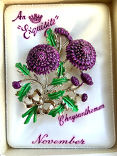Vintage Exquisite Chrysanthemum Brooch, 1950s Birthday Flower Series, Boxed