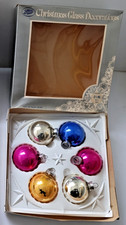 Vintage Glass Christmas Bauble Decorations x 6 Boots Germany