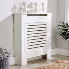 Small Radiator Cover Wooden MDF Wall Cabinet Shelf Slatted Grill White Seconds