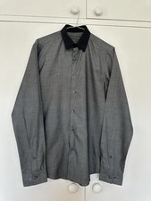 Men’s Primark Long Sleeve Shirt S-M 15 Collar Grey Slim Fit