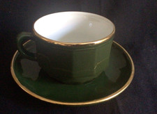 Vintage Apilco Green/ Gold Cup & Saucer - VGC - More Available - FREE UK P&P