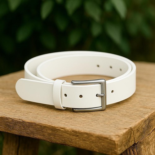 White leather belt for men - leather,