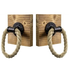 2 X Industrial Pipe Towel Holder Bathroom With Rope / Wooden Plate Towel Ring