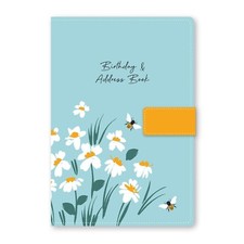 A5 Address Book Linen Fabric Orange Floral Design Cover A-Z Index Birthday Book