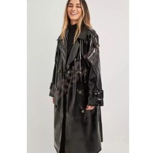 Women PVC Leather Trench Vinyl