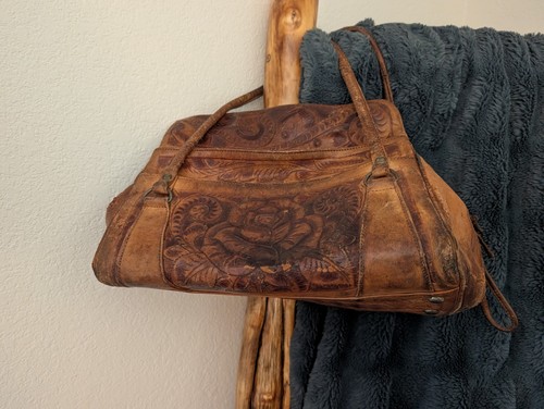 Vintage tooled leather handbag - vintage,