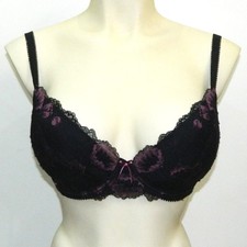 Charnos Allure Padded Plunge Bra Ebony Plum 32C 32E BNWOT