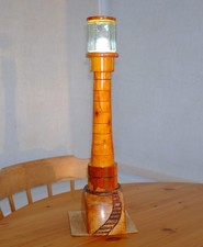 Hand wood turned lighthouse table desk lamp children's Christmas gift present