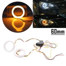 2x Switchback LED Angel Eyes Halo Rings Car Headlight Retrofit 60MM White Amber