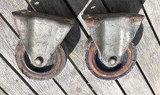 2 Antique Vintage Industrial Steampunk Rustic Steel Cast Iron Caster Wheels