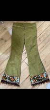 Jnco Y2k Vintage Corduroy Flared Jeans Trousers Uk 6 Olive Green