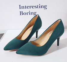 Ladies Womens Casual Heels Pointed Toe Work Court Shoes Faux Suede Stiletto34-44