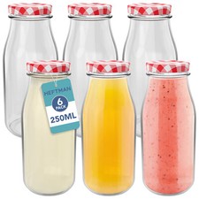 HEFTMAN Glass Milk Bottles Gingham Lids Airtight Juice 250ml 500ml 1Litre 6 Pack