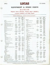DAIMLER MAJESTIC , MAJESTIC MAJOR , LIMOUSINE & SP250 1962 LUCAS PARTS CATALOGUE