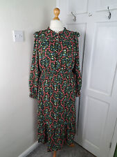PER UNA Khaki Green Multicoloured Frill Floral Midi Maxi Dress Size 14 R