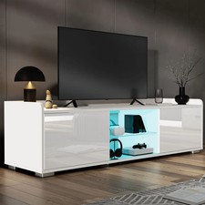 140cm High Gloss TV Unit Stand with RGB LED Lights Living Room 2 Door TV Cabinet