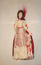 Dolls House  1:12 Scale Doll with Handmade Red & Cream Victorian Outfit.
