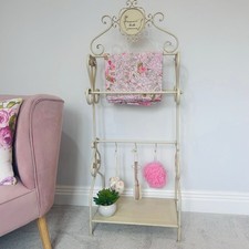 Vintage french style Towel Stand Cream Wrought Iron country cottage style 