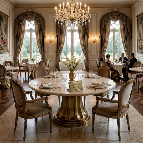 Luxury round travertine dining - luxury,