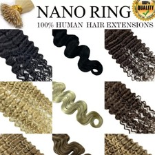 1G 20inch Curly Wavy  Nano Ring Tip Bead Remy Human Hair Extensions Double Drawn