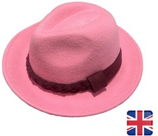 3 x Pink Women Ladies Large Wool Trilby Fedora Jazz Wide Brim Hat Cap Vintage